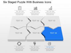 Six staged puzzle with business icons powerpoint template slide
