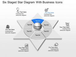 Six staged star diagram with business icons powerpoint template slide