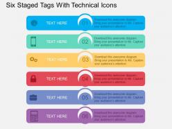 Six staged tags with technical icons flat powerpoint design