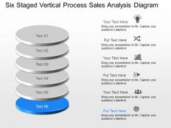 Six staged vertical process sales analysis diagram powerpoint template slide
