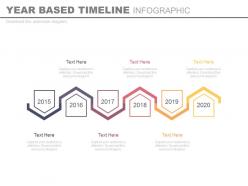 Six staged year based timeline infographics for business powerpoint slides