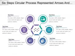 Six steps circular process represented arrows and text boxes