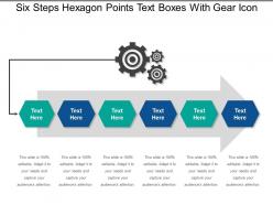 Six steps hexagon points text boxes with gear icon