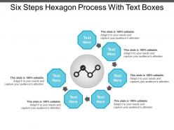 Six steps hexagon process with text boxes