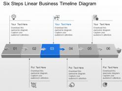 Six steps linear business timeline diagram powerpoint template slide