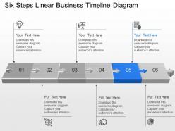 Six steps linear business timeline diagram powerpoint template slide