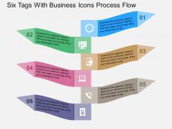 Six tags with business icons process flow flat powerpoint design