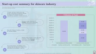 Skincare Industry Business Plan Start Up Cost Summary For Skincare Industry BP SS
