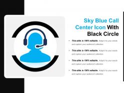 Sky blue call center icon with black circle