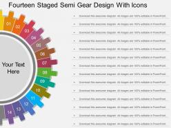 Sl fourteen staged semi gear design with icons flat powerpoint design