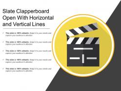 Slate clapperboard open with horizontal and vertical lines