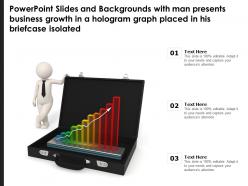 Slides with man presents business growth in a hologram graph placed in his briefcase isolated