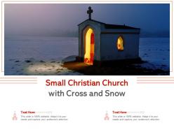 Small christian church with cross and snow