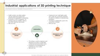 Smart Manufacturing Industrial Applications Of 3d Printing Technique Ppt Pictures Graphics Tutorials