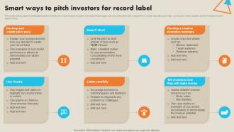Smart Ways To Pitch Investors For Record Label Record Label Marketing Plan To Enhance Strategy SS