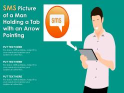 Sms picture of a man holding a tab with an arrow pointing