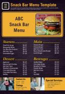 Snack bar menu template presentation report infographic ppt pdf document