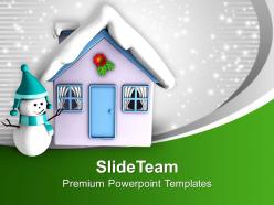 Snowman and house covered with snow powerpoint templates ppt themes and graphics 0113