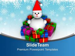 Snowman with colorful gifts christmas and new year eve powerpoint templates ppt themes and graphics
