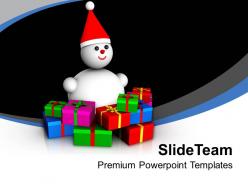 Snowman with colorful presents festival powerpoint templates ppt themes and graphics 0113