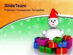 Snowman with gifts celebration christmas powerpoint templates ppt themes and graphics