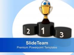 Soccer trophy on winner podium competition powerpoint templates ppt backgrounds for slides 0113