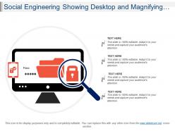 Social engineering showing desktop and magnifying glass