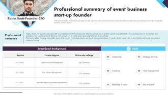 Social Event Planning Professional Summary Of Event Business Start Up Founder BP SS