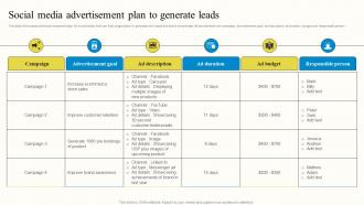 Social Media Advertisement Plan To Generate Leads Outbound Advertisement MKT SS V