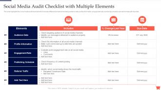 Social Media Audit Checklist With Multiple Elements Complete Guide To Conduct Digital Marketing
