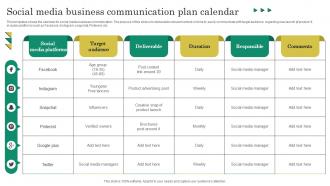 Social Media Business Communication Plan Calendar