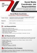 Social Media Coordinator Job Responsibilities Presentation Report Infographic PPT PDF Document