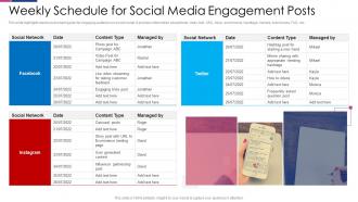 Social Media Engagement To Improve Customer Outreach Weekly Schedule For Social Media