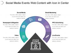Social media events web content with icon in center