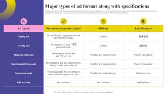 Social Media Marketing Strategy Major Types Of Ad Format Along With Specifications MKT SS V