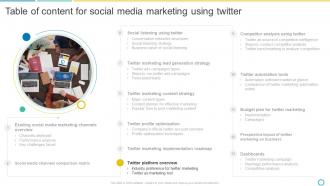Social Media Marketing Using Twitter For Table Of Contents Ppt Powerpoint Presentation File Topics