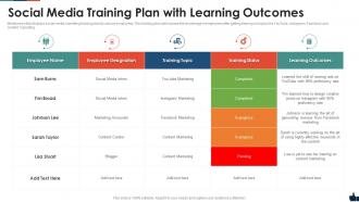 Social media training plan with learning outcomes