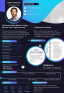 Software application developer resume one page summary presentation report infographic ppt pdf document