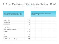 Software development cost estimation summary sheet