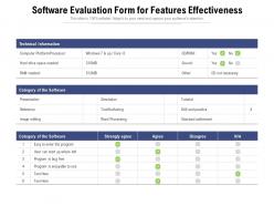 Software evaluation form for features effectiveness