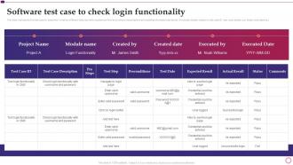 Software Test Case To Check Login Functionality Software Implementation Project Plan