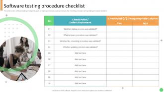 Software Testing Procedure Checklist Technology Development Project Planning