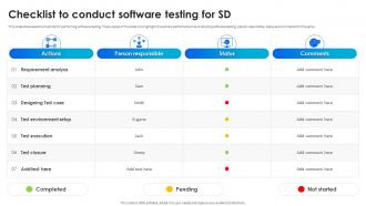 Software Testing Techniques For Quality Checklist To Conduct Software Testing For Sd