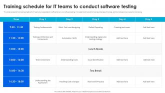 Software Testing Techniques For Quality Training Schedule For IT Teams To Conduct Software Testing