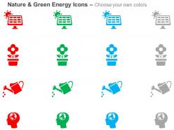 Solar light production flower pot sprinkler global environment safety ppt icons graphics