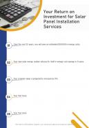 Solar Panel Installation Services For Your Return On Investment One Pager Sample Example Document