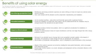 Solar Power IT Benefits Of Using Solar Energy Ppt Powerpoint Presentation Layouts Icons
