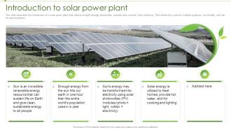 Solar Power IT Introduction To Solar Power Plant Ppt Powerpoint Presentation Layouts Maker