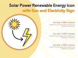 Solar power renewable energy icon with sun and electricity sign