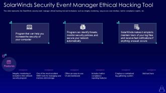 Solarwinds security event manager ethical hacking tool ppt infographic template outline